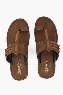Synthetic Leather Slip-On Slippers for Men 0195649BRO