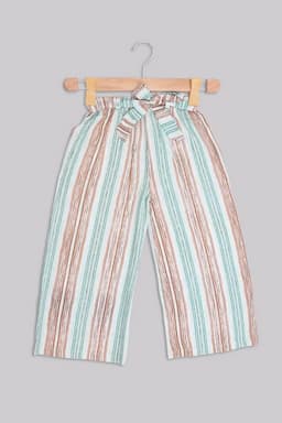 Cotton Blend Striped Palazzos for Women  019738GRE36