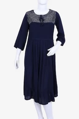 Cotton Blend Solid Kurti for Women 019802XLNAVBLU