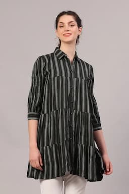 Georgette Striped Longline Top for Women 019820LGRE