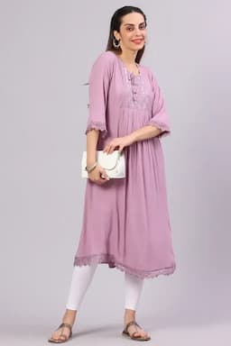 Cotton Blend Embroidered Kurta for Women 019823XLMAU