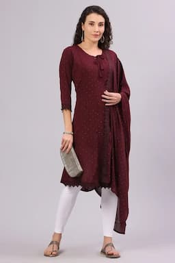 Georgette Solid Kurti with Dupatta Set for Women 019839LWIN