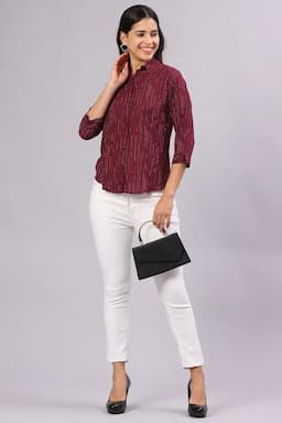 Cotton Blend Abstract Print Shirt for Women 019865XLMAR