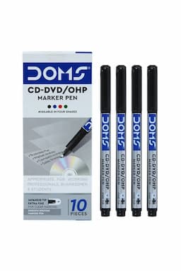 Doms CD-DVD/OHP Marker Pen, Black- Pack Of 10 020083BLA