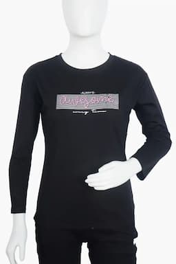 Cotton Lycra Typographic Printed T-Shirt for Women 020852XLBLA