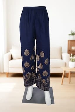 Cotton Printed Palazzo for Women 023088NAVBLUXL