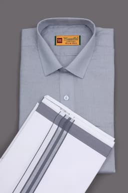 Men's Cotton Shirt with Dhoti Set (2-Pcs Set) 023147GRE38