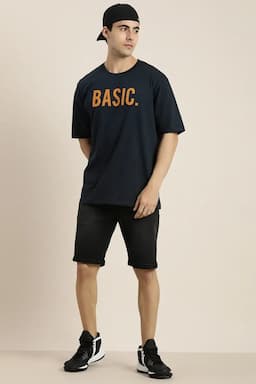 Typographic Print Oversized T-shirt for Men 023268SNAVBLU