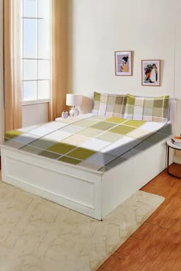 Cotton King Size Fitted Bedsheet with Pillow Covers - Set of 3 (Pratica) 024446KINOLI2
