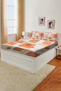 Cotton King Size Fitted Bedsheet with Pillow Covers - Set of 3 (Pratica) 024446KINSAN2