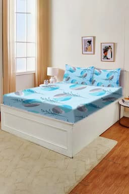 Cotton King Size Fitted Bedsheet with Pillow Covers - Set of 3 (Pratica) 024503KINBLU