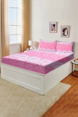 Cotton King Size Fitted Bedsheet with Pillow Covers - Set of 3 (Pratica) 024503KINPIN2