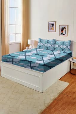 Cotton King Size Fitted Bedsheet with Pillow Covers - Set of 3 (Pratica) 024503KINTEA2