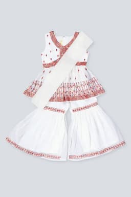 Georgette Sequined Anarkali Kurti with Sharara & Dupatta 02505934YRSWHI