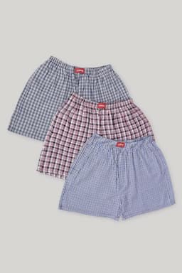 Men's Pack of 3 Cotton Checkered Boxers   025792MULL