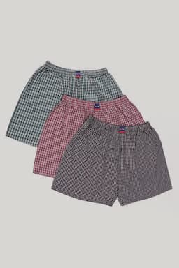 Men's Pack of 3 Cotton Checkered Boxers   025833MULL