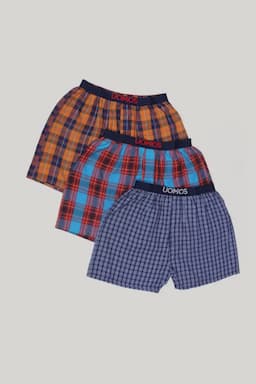 Men's Pack of 3 Cotton Checkered Boxers   025874MULM