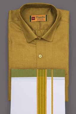 Men's Cotton Shirt with Dhoti Set (2-Pcs Set) 025879GRE40