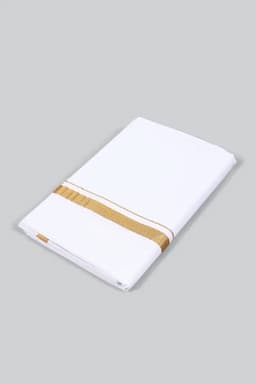 Men's Gold Zari Border Cotton Dhoti 026907WHI3.8MTR