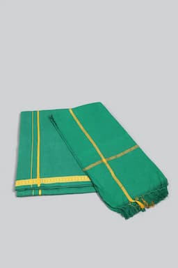 Cotton Dhoti with Towel Set for Men (2-Pcs Set) 026920GRE2MTR2