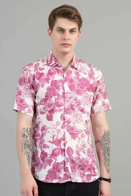 Men's Slim Fit Botanical Printed Shirt  027532PINXXL