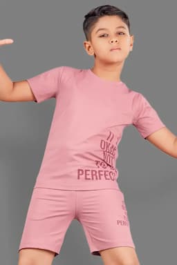 Cotton Printed T-shirt with Shorts for Boys 027990PIN89YRS
