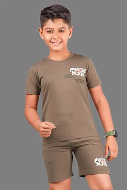 Boy's Printed Cotton T-shirt with Shorts Set 027991BRO910YRS