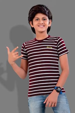 Cotton Striped Round Neck T-shirts for Boys 0279941213YRSMAR
