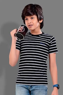 Cotton Striped Round Neck T-shirts for Boys 027994910YRSBLA