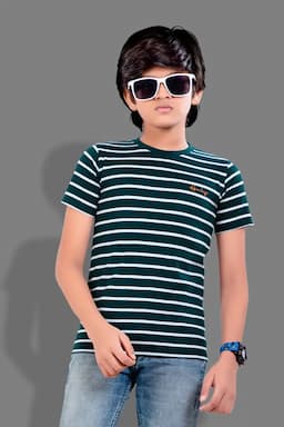 Cotton Striped Round Neck T-shirts for Boys 027994910YRSGRE