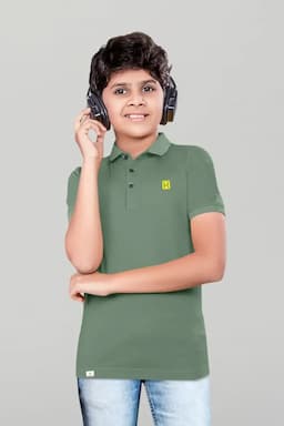 Polyester Solid Half Sleeve T-shirt for Boys 02801278YRSGRE