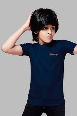 Solid Cotton Round Neck T-shirt for Boys 02801567YRSNAVBLU