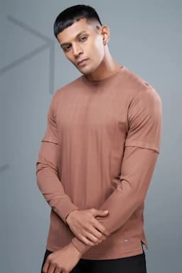 Men's Self Designed Full Sleeve T-shirt 02826344BRO