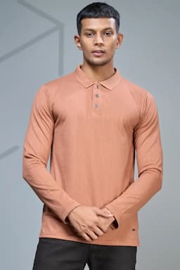 Men's Cotton Self Designed Polo Neck T-shirt 02826538BRO