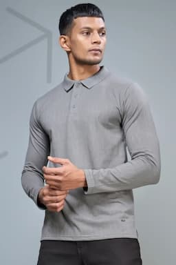 Men's Cotton Self Designed Polo Neck T-shirt 02826538CHA