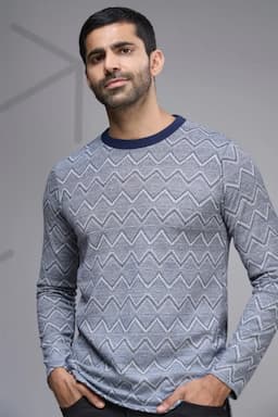 Men's Cotton Chevron Pattern T-shirt 02826844NAVBLU