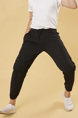 Cotton Blend Mid Rise Joggers for Boys 028271BLA1314YRS