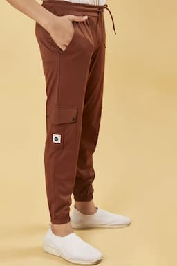Cotton Blend Mid Rise Joggers for Boys 028271BRO1112YRS