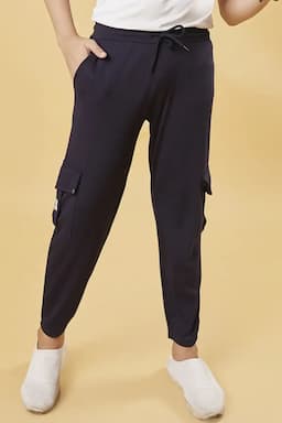 Cotton Blend Mid Rise Joggers for Boys 028271NAVBLU1516YRS
