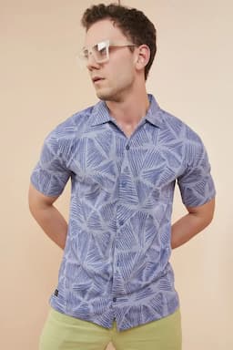 Men's Cotton Abstract Print Shirts 028467BLUXL