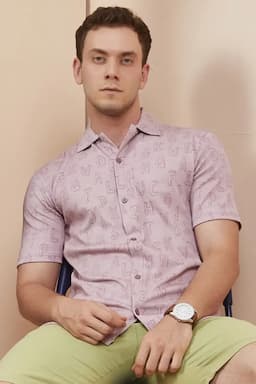 Men's Cotton Typography Print Shirts 028469PURS