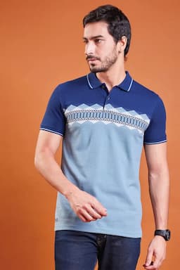 Men's Cotton Printed Polo T-shirt 02847038ROYBLU