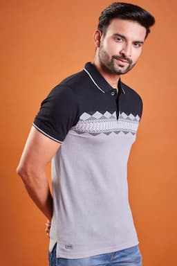 Men's Cotton Printed Polo T-shirt 02847042BLA