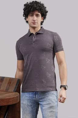 Men's Cotton Self Designed Polo T-shirt 02847144DARGRE
