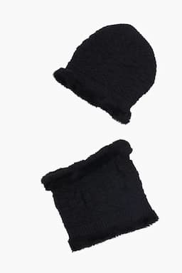 Wool Beanie Cap & Muffler for Men and Women 029088BLA