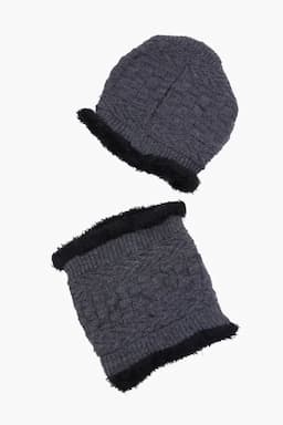 Wool Beanie Cap & Muffler for Men and Women 029088GRE