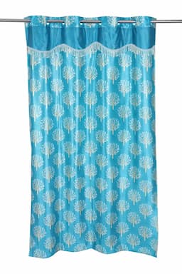 Polyester Printed Window Curtain, Kalai Cotton - 5x4 Feet (Approx) 029987WIN(5FEEBLU