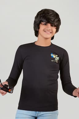 Cotton Solid Full Sleeve T-shirt for Boys 031026910YRSBLA