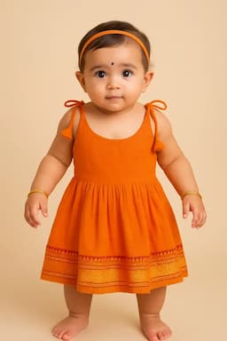 Pure Cotton Ethnic Frock for Baby Girl - Mustard 033468MUS03M