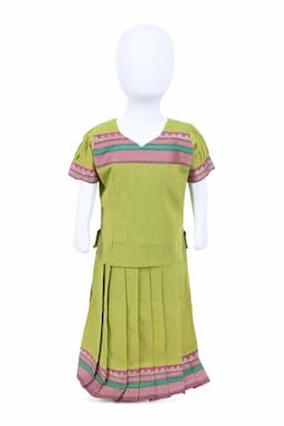 Pure Cotton Pattu Pavadai Set for Girls - Green 03348212YRSGRE